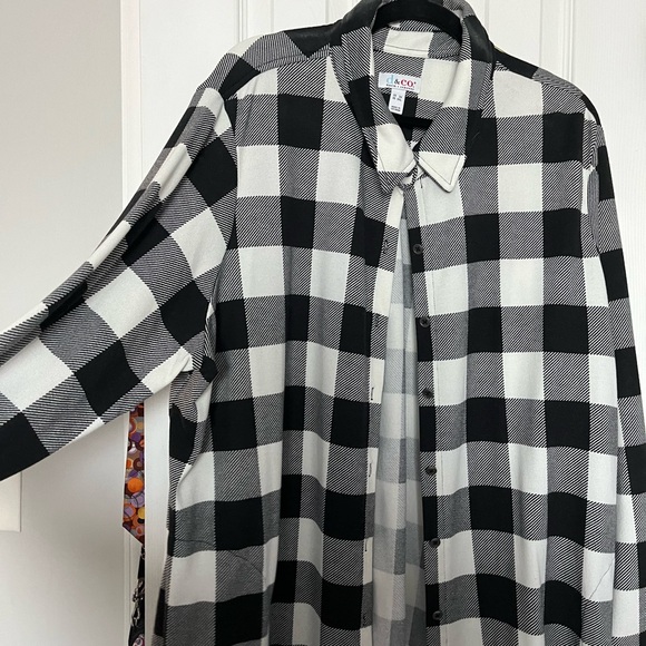 Denim & Co Heavenly Jersey Buffalo Plaid Button Front Tunic Top - 3X - Picture 1 of 3